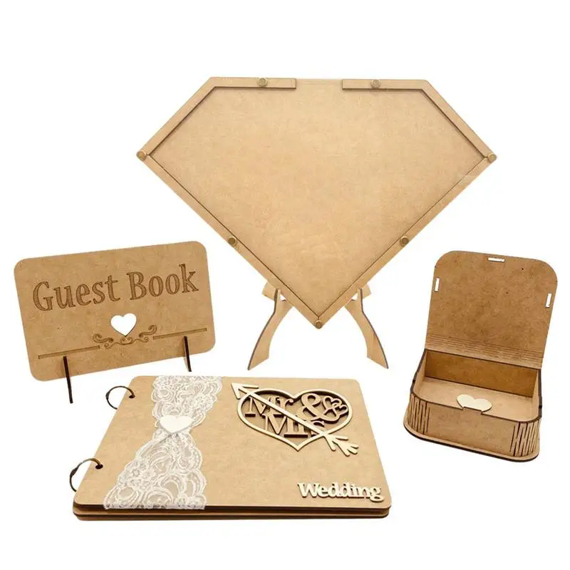 

Custom Heart Unique Wedding Guestbook Decoration 3d Engraved Transparent Guest Book Guest Drop Box Welcome Card Wooden Box