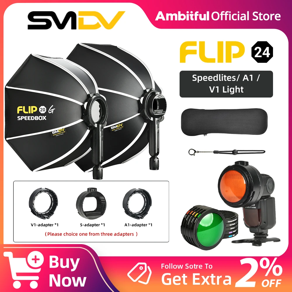 

SMDV Flip 20 24 28 Quick-Release Flash Soft box F1 G1 Adapter Parabolic Out AD100PRO V860II AD200 Quickly Flash Soft box