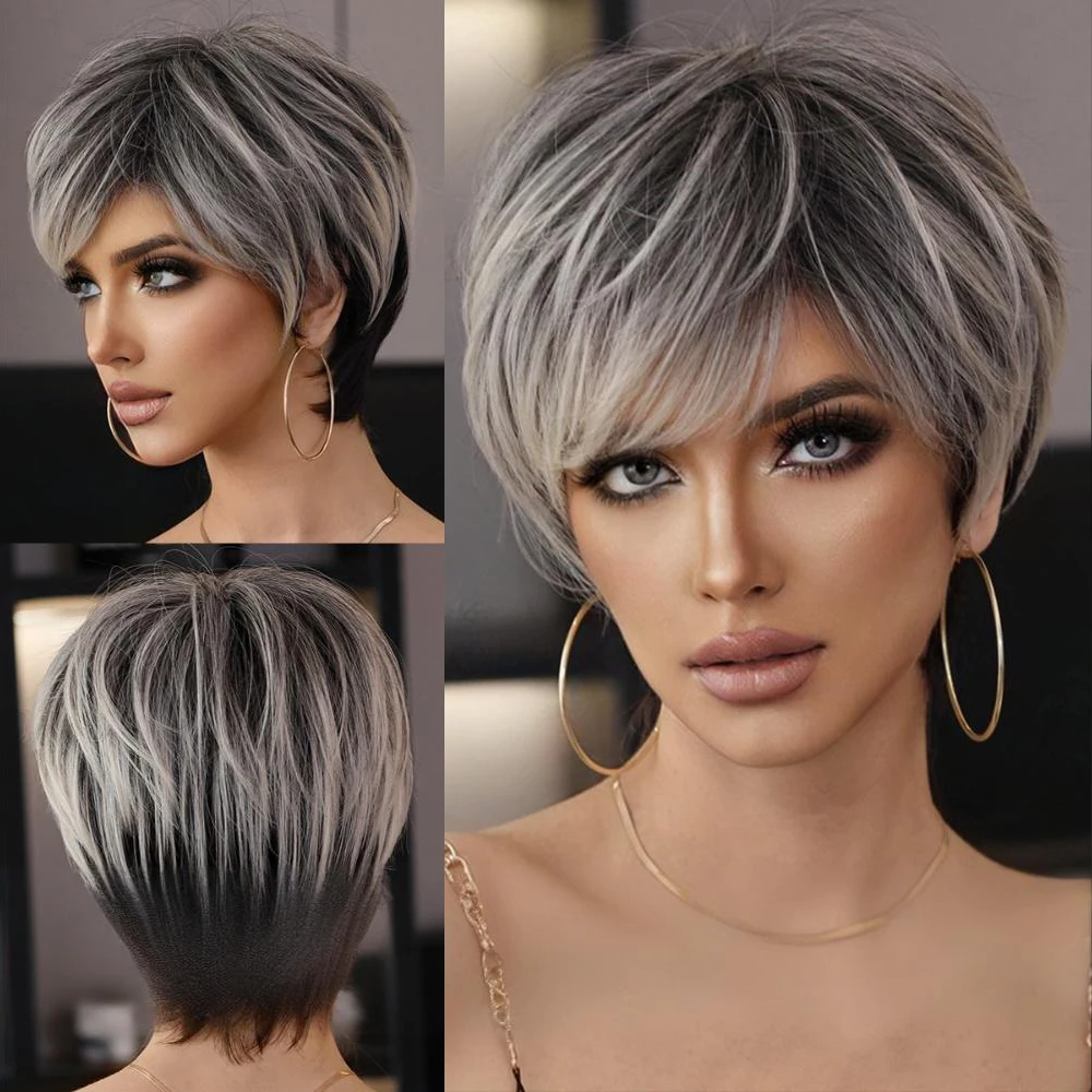 8-Inch Golden-Brown Synthetic Hair For Mom With Short Hair And Bangs Is Suitable For Women'S Daily Party Role-Playing Wigs