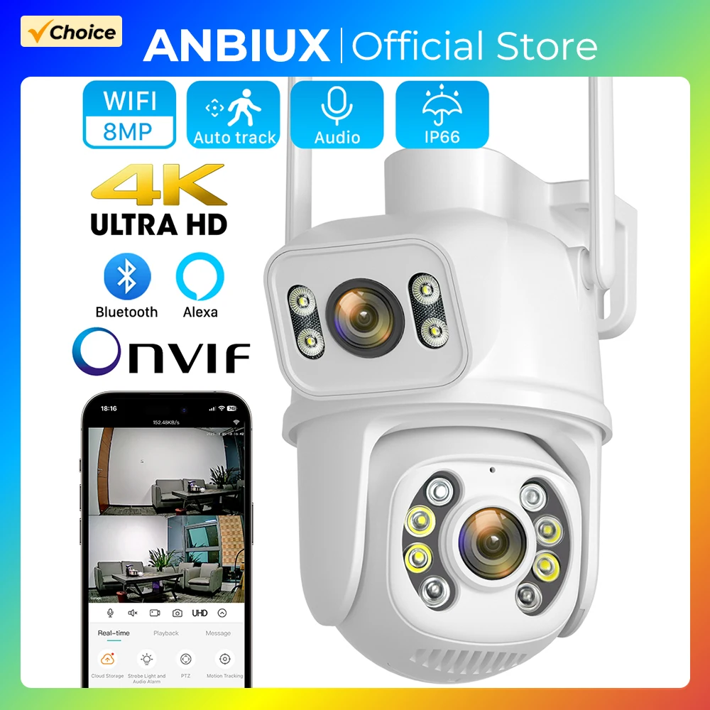 4K 8MP Wifi PTZ Camera Outdoor Dual Lens 4MP 4X Zoom digitale AI Auto Tracking telecamera IP CCTV Audio videosorveglianza P2P iCSee