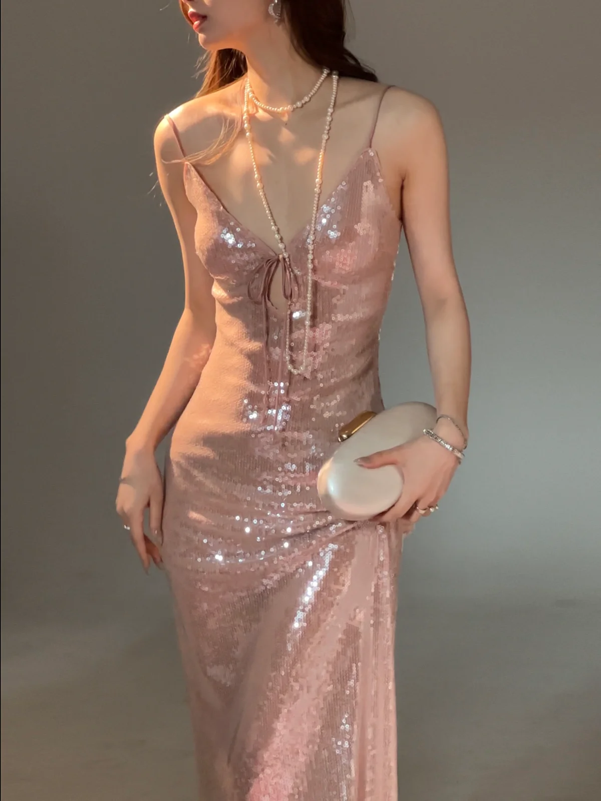 

Journeyj Original Sexy Design Nude Champagne Sequin iny Strapl Dr Women's Dr Birthday Par Long Evening Gown