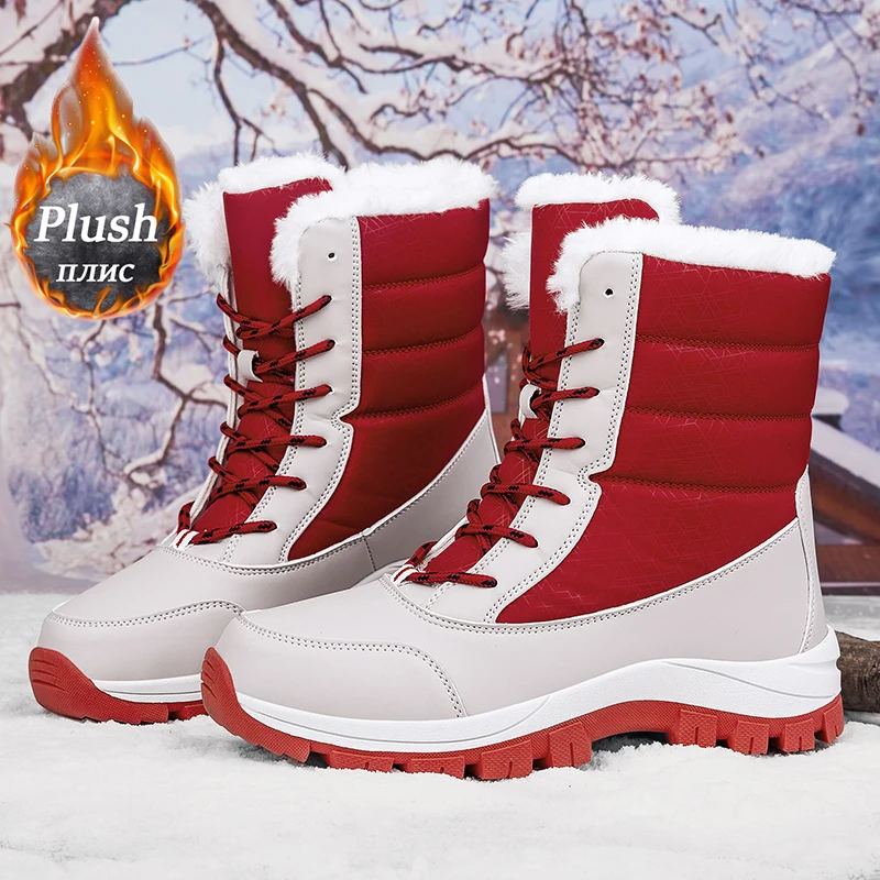 Women\'s Boots 2024 Winter Plush Snow Boot High Top Fashion Boots Outdoors Sneakers Women Warm Waterproof Boot Casual Cotton Shoe