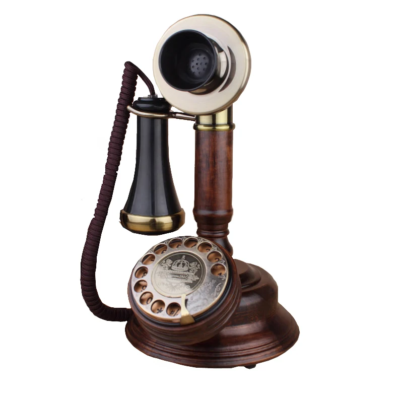 Wood Candlestick Retro Telephone Antique Phone Rotary / Button Dial,Caller ID,LCD Blue Backlit,Antique Landline Phone telefono