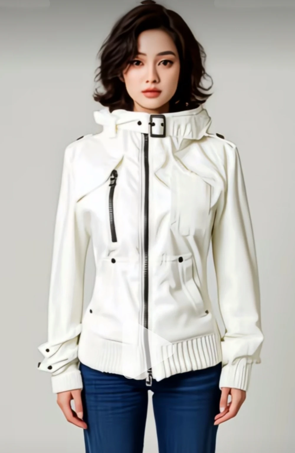 

Y2k Street Gothic White Moto&Biker Coat Women Vintage Heavy Long Sleeve Jackets 2000s Early Autumn New Slim Fit Tops Mujer Chic