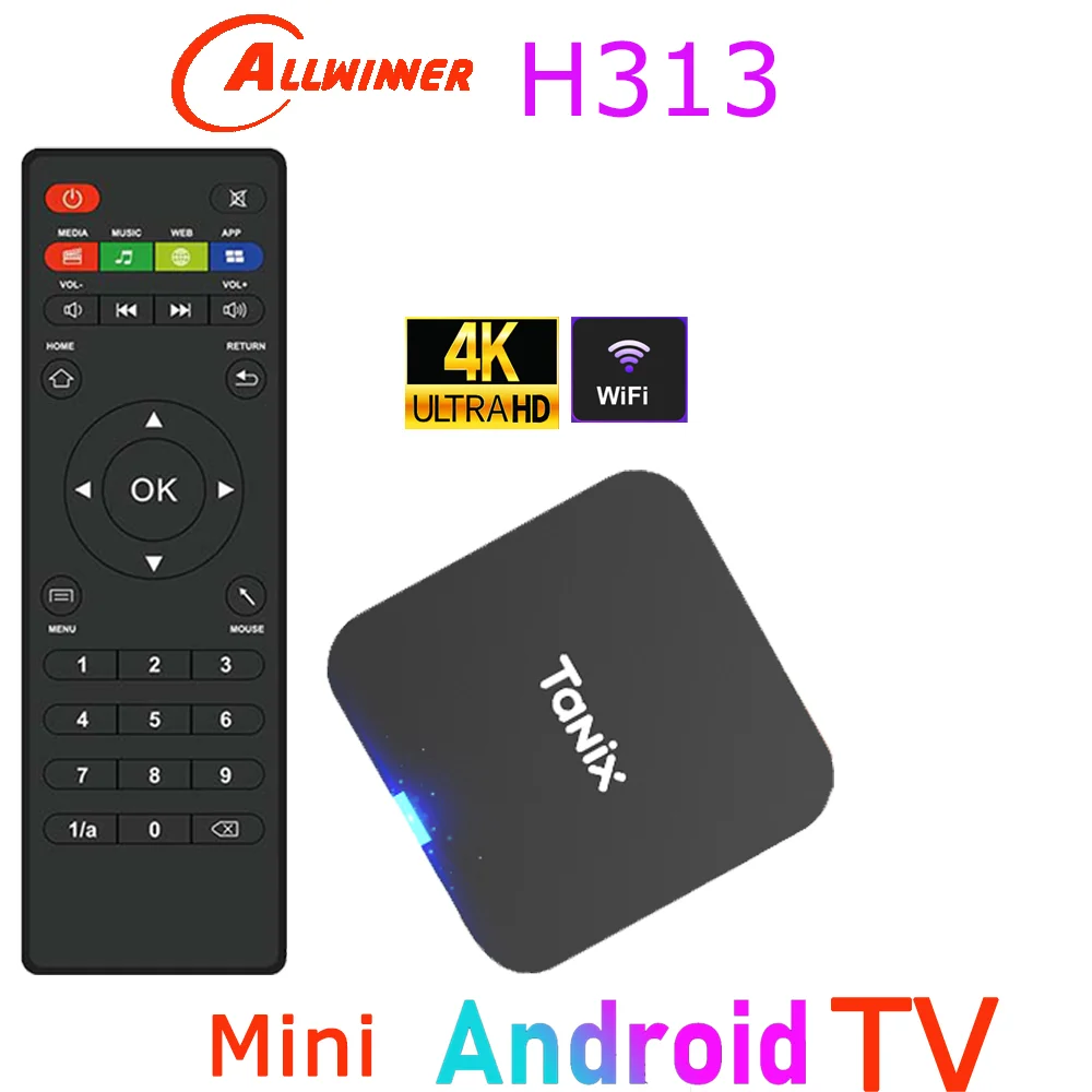 Tanix TX1 Android TV Box Allwinner H313 2.4G Wifi Mini Smart TV Stick Power por DC 5V 2A
