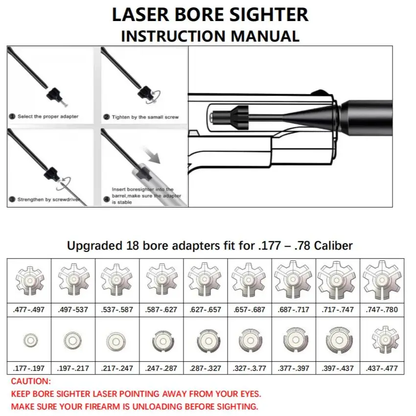 

Rechargeable USB charging Laser Boresighter Kit With 18 Adapters .17 .177 .22 .22lr to .78 12GA Rifle Laser Collimator
