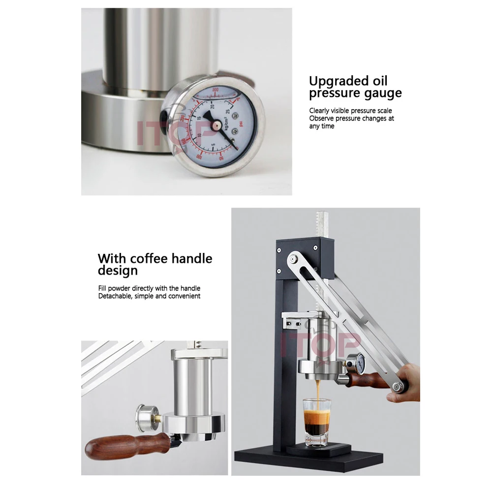 ITOP Manual Espresso Maker Hand Press Coffee Machine Lever Coffee Machine with Pressure Gauge Unplug Coffee Machine 2022 New