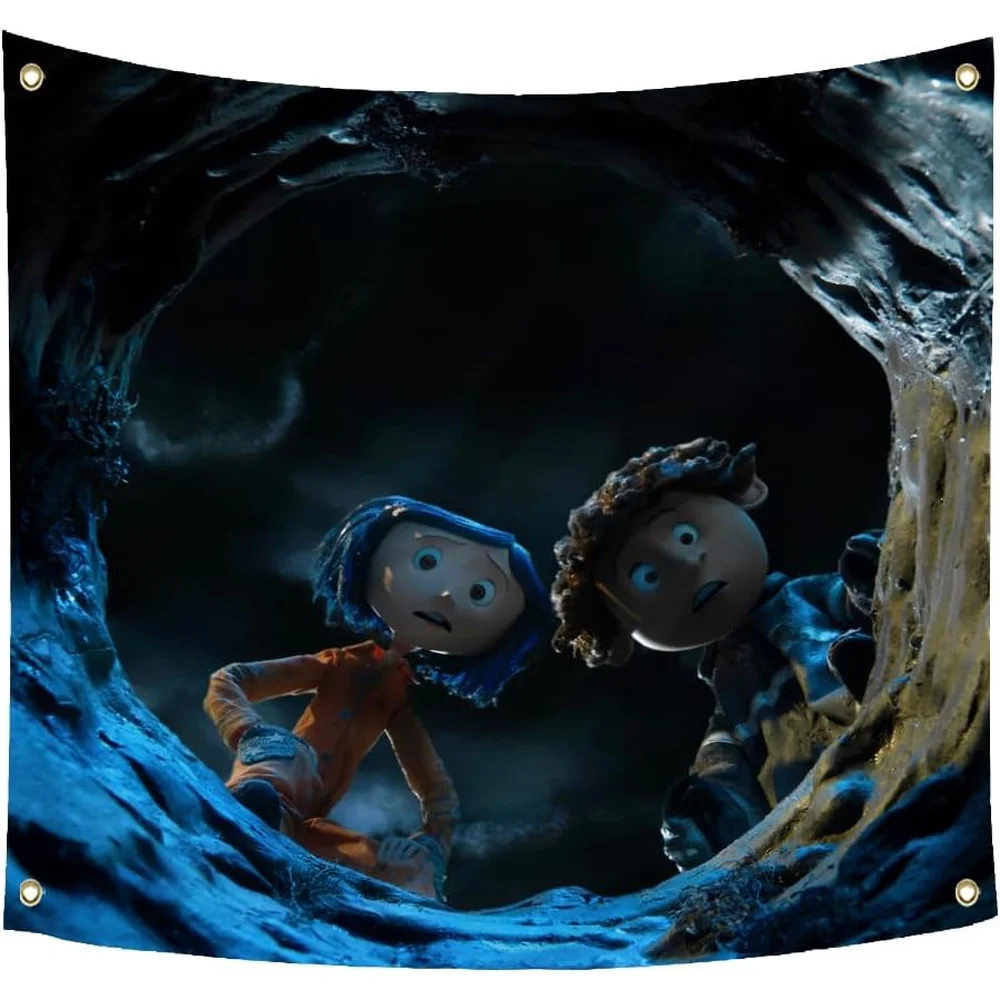 Mysterious Cave Tapestry: Animated Characters in a Dark, Enchanting Scene for a Thrilling Home Decor