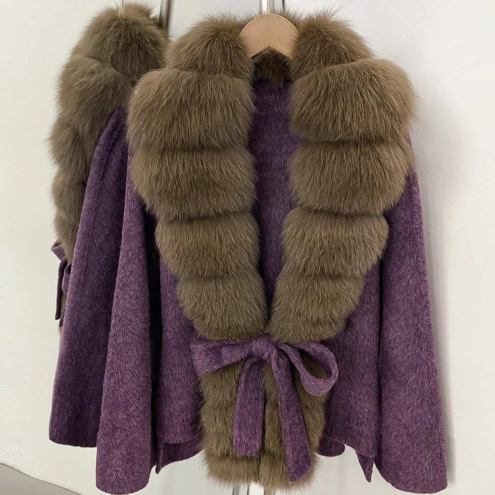 OFTBUY Damenmantel aus 100 % Wolle, neuer, warmer Wollmantel für den Winter, mit echtem Fuchspelzkragen, Revers und Gürtel, Wolljacke für Damen. – Detail 20