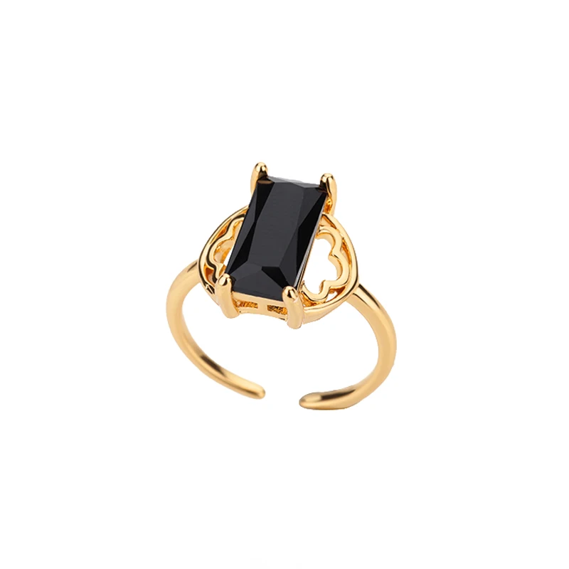 Black Rectangle Zircon Rings for Women Open Stainless Steel Adjustable Ring Couple Wedding Aesthetic Jewelry Gift Anillos Mujer