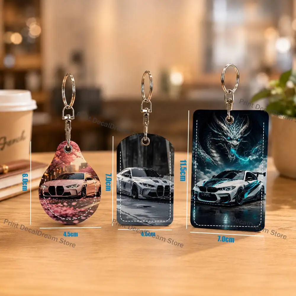 

Cool Car B-BMW-es M4 PU Leather Card Holder Keychain Key Ring Door Lock Access Tag ID Access Card Air Tag Case Keychain Card