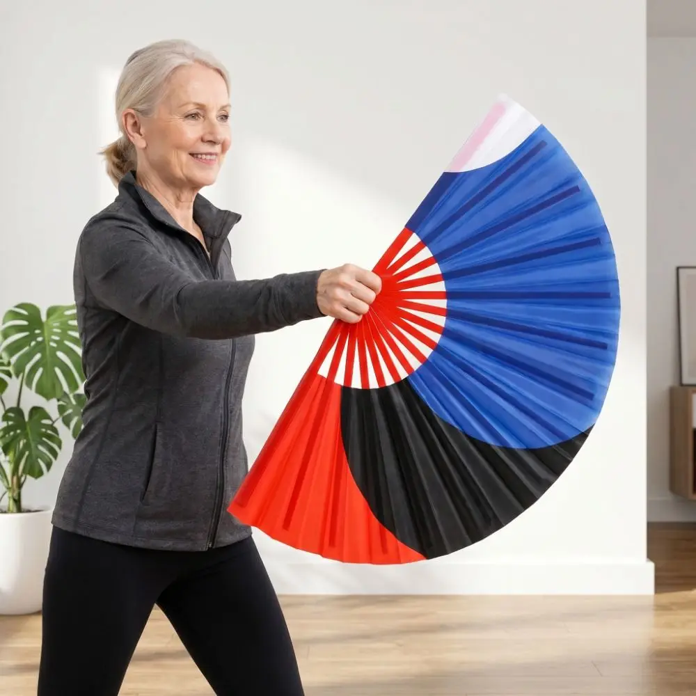 Double-Sided Tai Chi Fan Single Side Plastic Bone Performance Fan Smooth Opening Three Color Martial Arts Fan Children Use