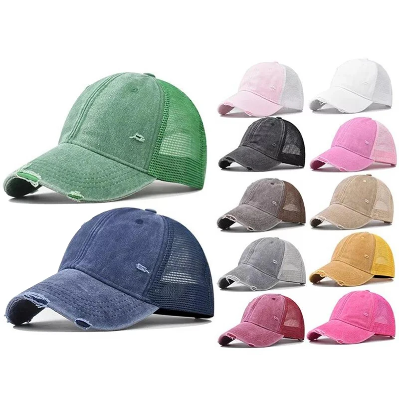 

Дышащая бейсболка из стираной хлопчатобумажной сетки, старая рваная легкая кепка для мужчин и женщин, весенне-летняя винтажная кепка