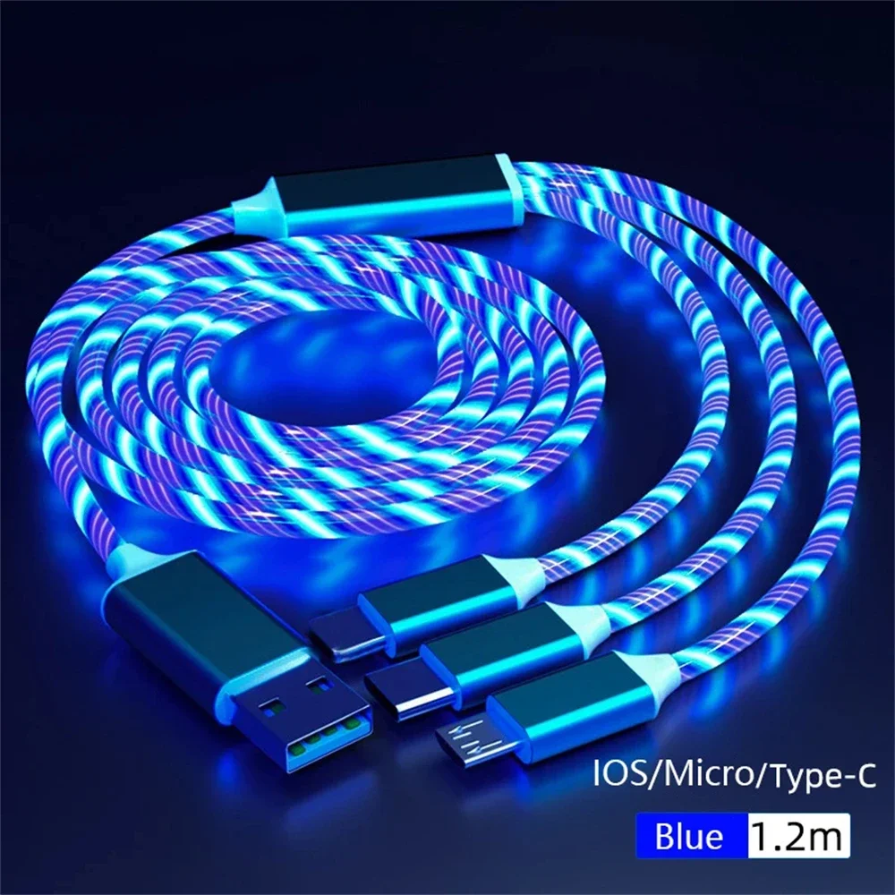 Leuchtendes LED-Licht USB 3 IN 1 Kabel Telefon Schnellladegerät Leuchtendes Typ-C-Kabel für Xiaomi iPhone Telefonzubehör