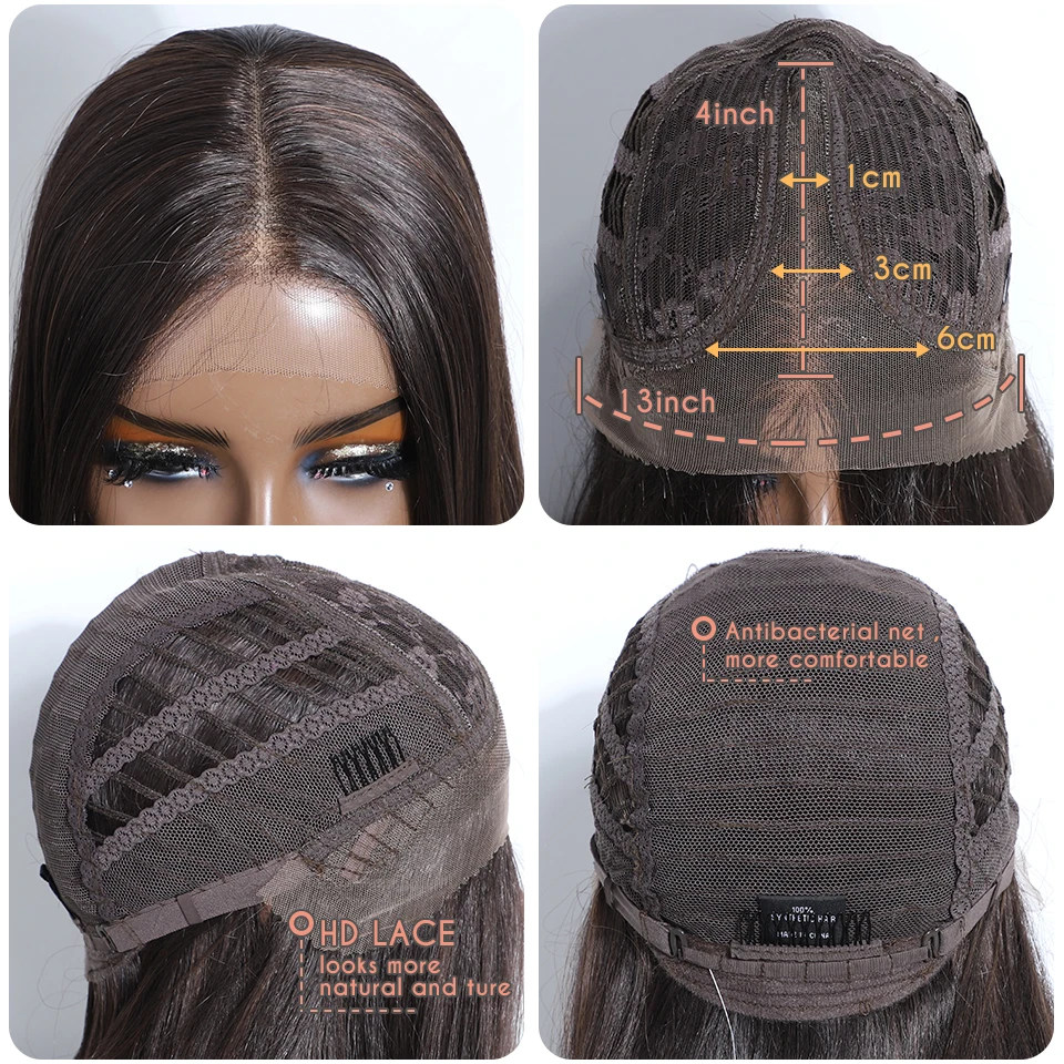 Perruque Lace Front Wig synthétique 28 pouces, perruque longue et lisse, rouge et Orange, perruque pour femmes noires