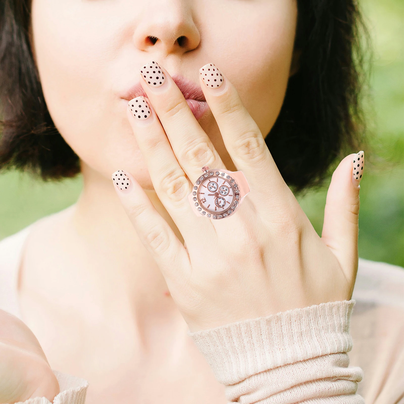 Three-eyed Ring Watch Finger Rhinestones Stylish Rings Watches Women Alloy Quartz Miss