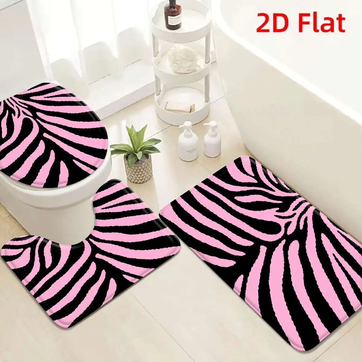 

Zebra Print Bath Mat Set Anti Slip Bath Rug for Bathroom Shower Mat Doormat Tropical Ocean Home Decor Accessories