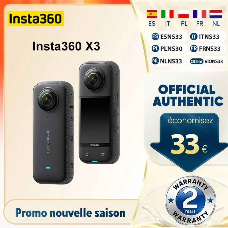 Cámara de Acción Insta360 X3 5.7K 360 4K/30 72MP Foto Transmisión en Vivo 10m R…