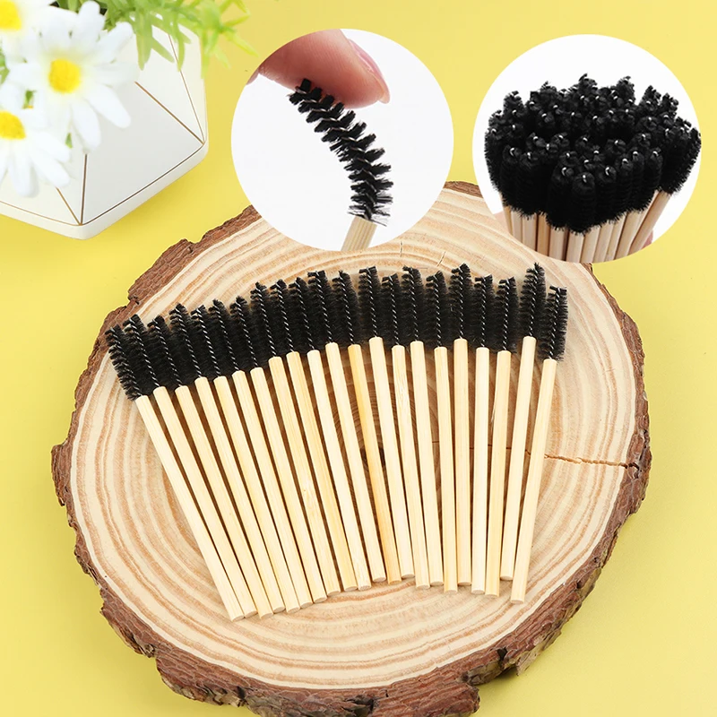 50 Stuks Bamboe Handvat Wimper Borstel Make-Up Borstel Wimper Verlenging Wegwerp Wenkbrauw Borstel Mascara Applicator Make-Up Tool