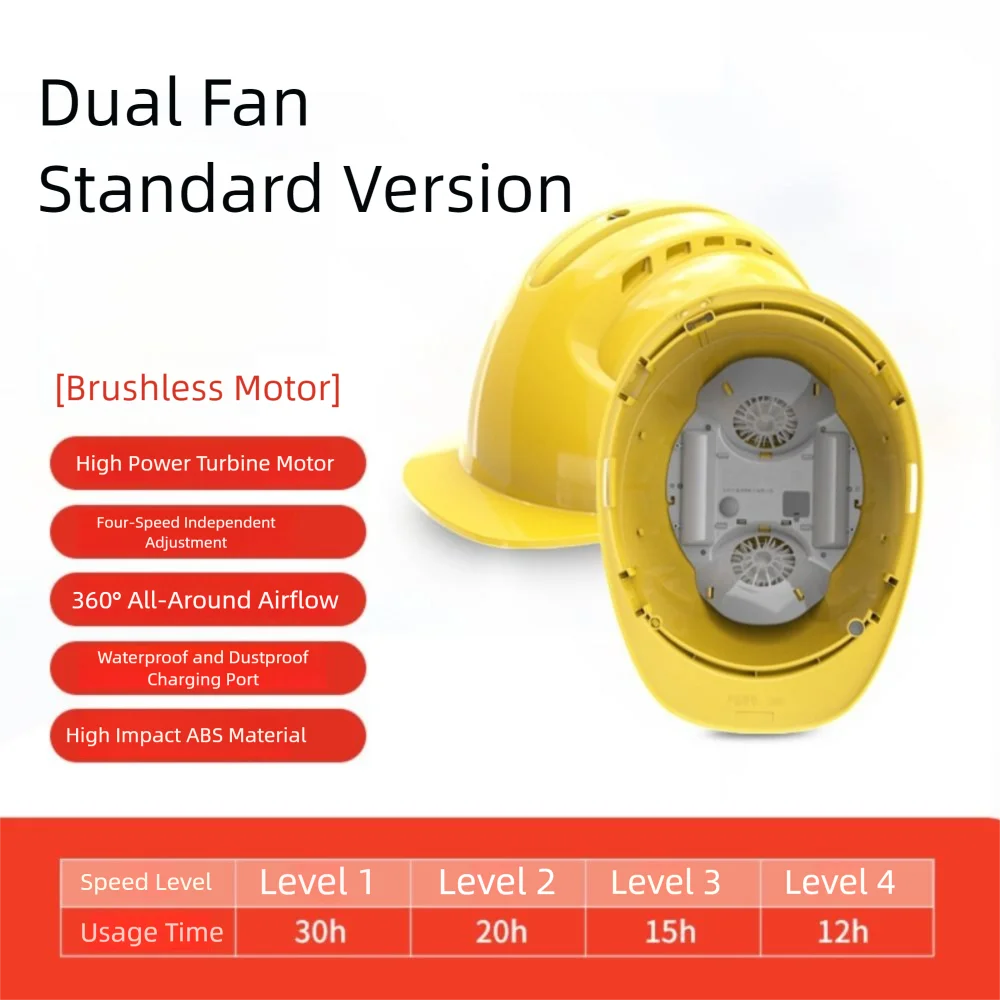 4 Gears Rechargeable Fan Helmet Waterproof 1/2/4pcs Fans Site Protective Cap Power Bank Silent Safety Helmet with Fans