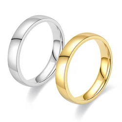 18K Gold-Plated Stainless Steel Ring Silver Color Anillos Mujer Couple Wedding Ring Bague Femme Acier Inoxydable Bague 4mm