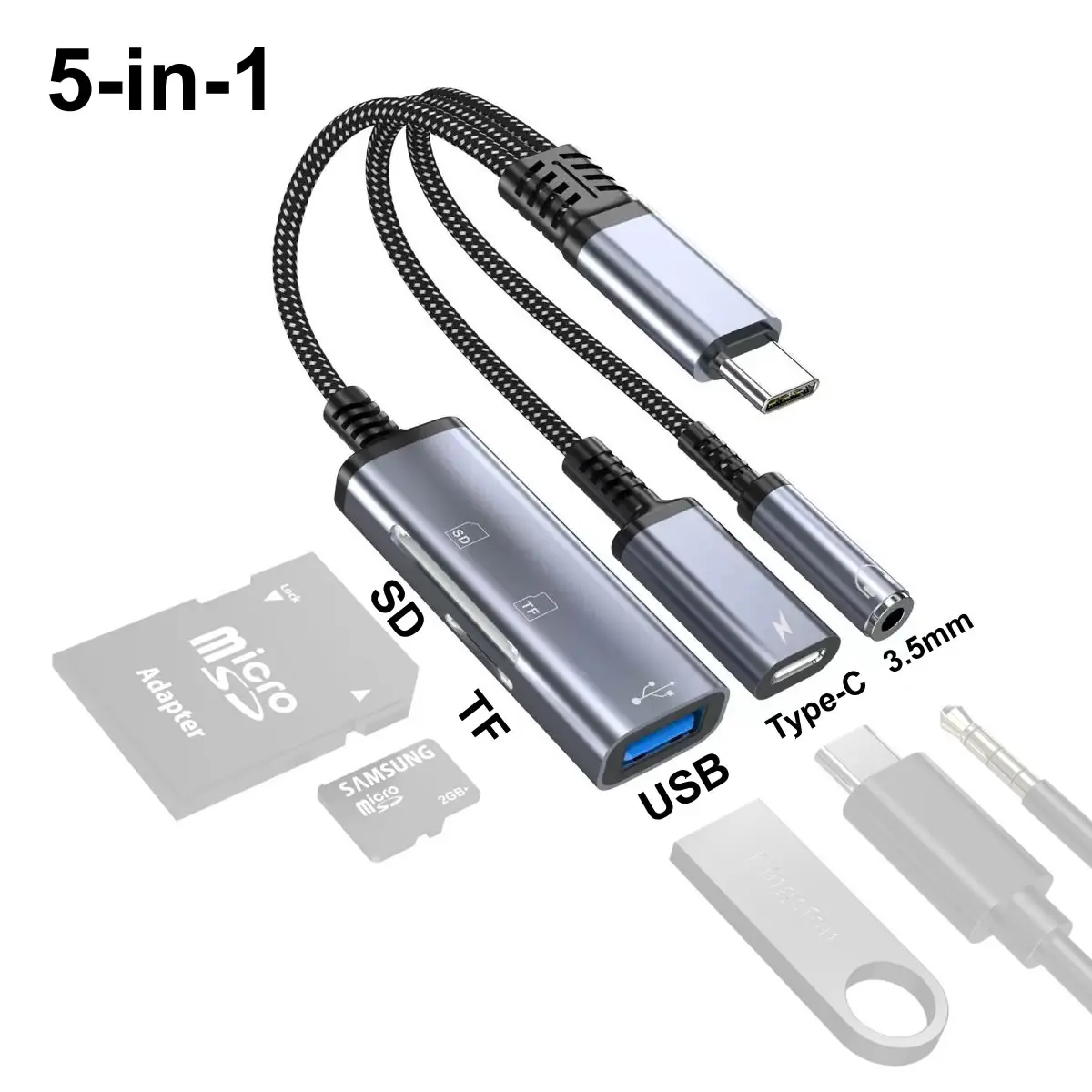 Typ-C zu 3,5mm PD 60W USB-C AUX-Kabeladapter mit 2-in-1 Kopfhöreranschluss Audio-Kabel für Xiaomi Huawei Ohrhörer