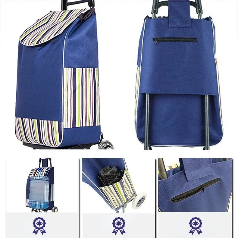 

Portable Shopping Bag Cart Folding Grocery Trolley Lightweight Large Capacity Waterproof Oxford Economically