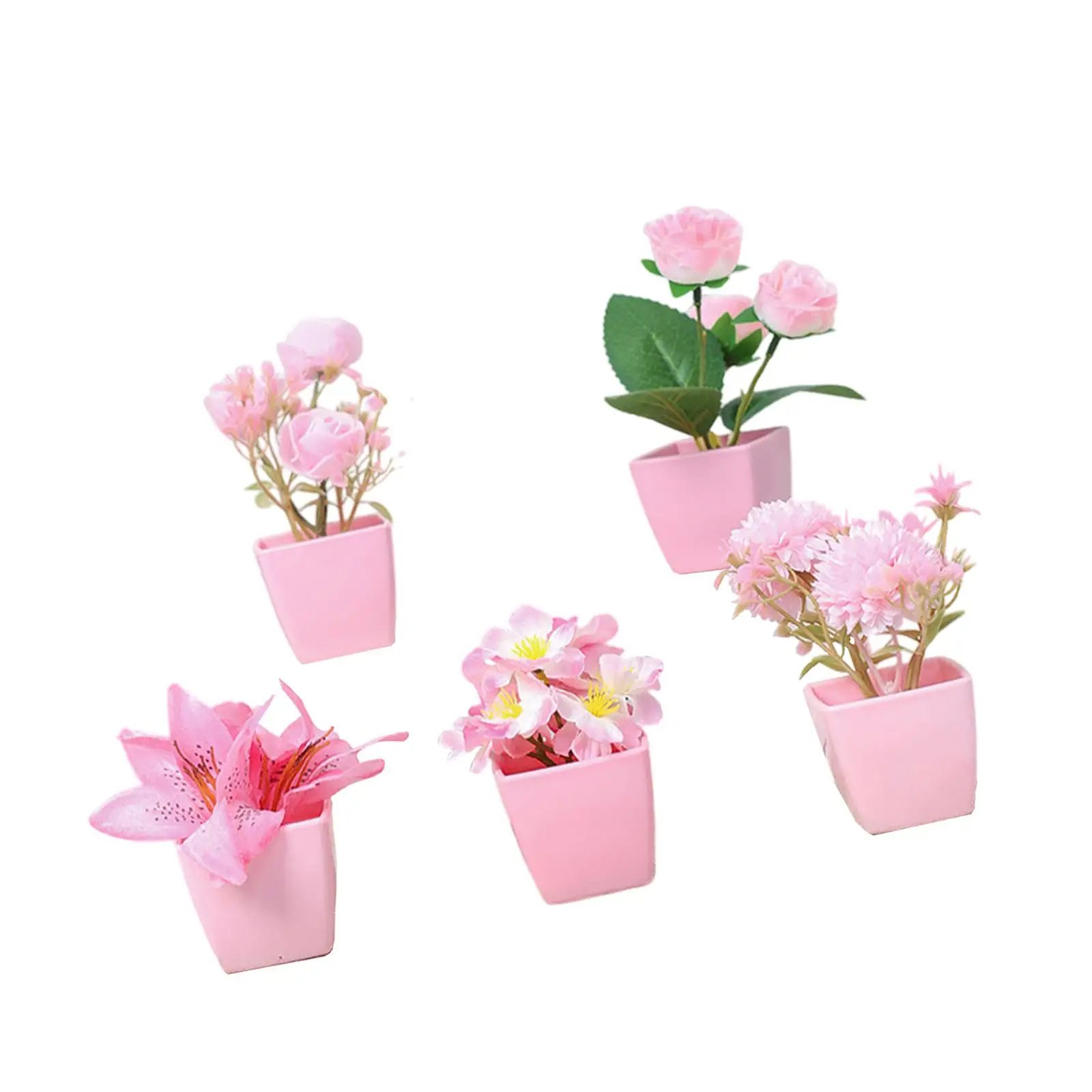 5x Pink Simulated Flowers Creative Home Furnishing Wedding Gift Indoor Potted for Farmhouse Office Dining Room Party Restaurant