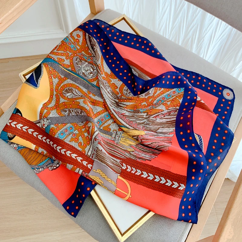 70*70cm Spring Autumn Lady Beach Silk Scarf New Style Headscarf Women Fashion Square shawl wrap Luxury foulard bandanna muffler