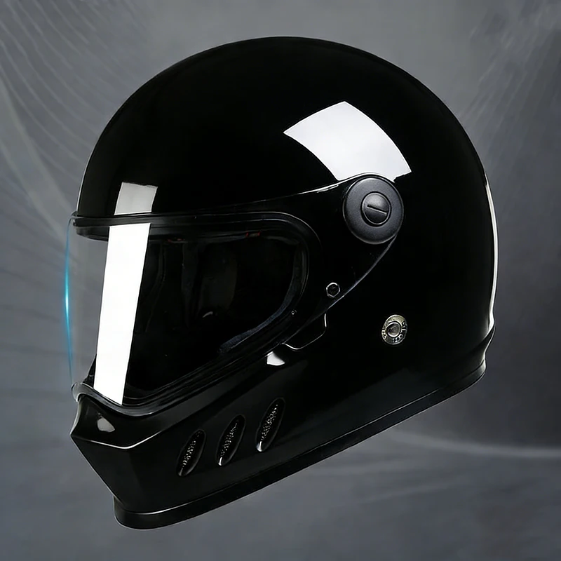 

Vintage full-face motorcycle helmet with DOT certification, unisex design for both Harley-Davidson and cruiser bikes
