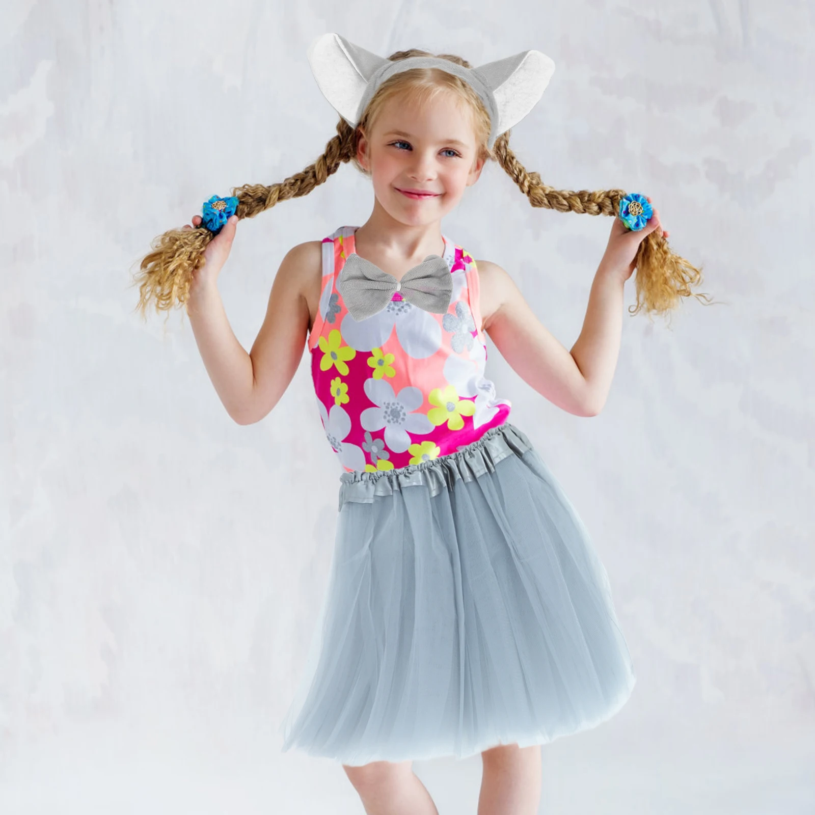 

5pcs Big Headdress Set Kids Halloween Cosplay Animal Headband Bow Tie Gloves Tail Mesh Skirt 44 80cm Waistline Birthday