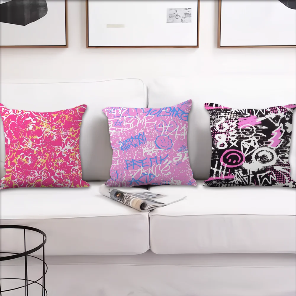 Art Pink Complex Graffiti Style  cushion cover Accessories Square Cushion Room Bedroom Headboard Sofa Living Backrest Car Nap Ti