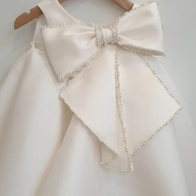 Robe de princesse vintage avec nœud perlé pour bébé fille de 1 à 12 ans, tenue pour fête, spectacle, anniversaire, baptême