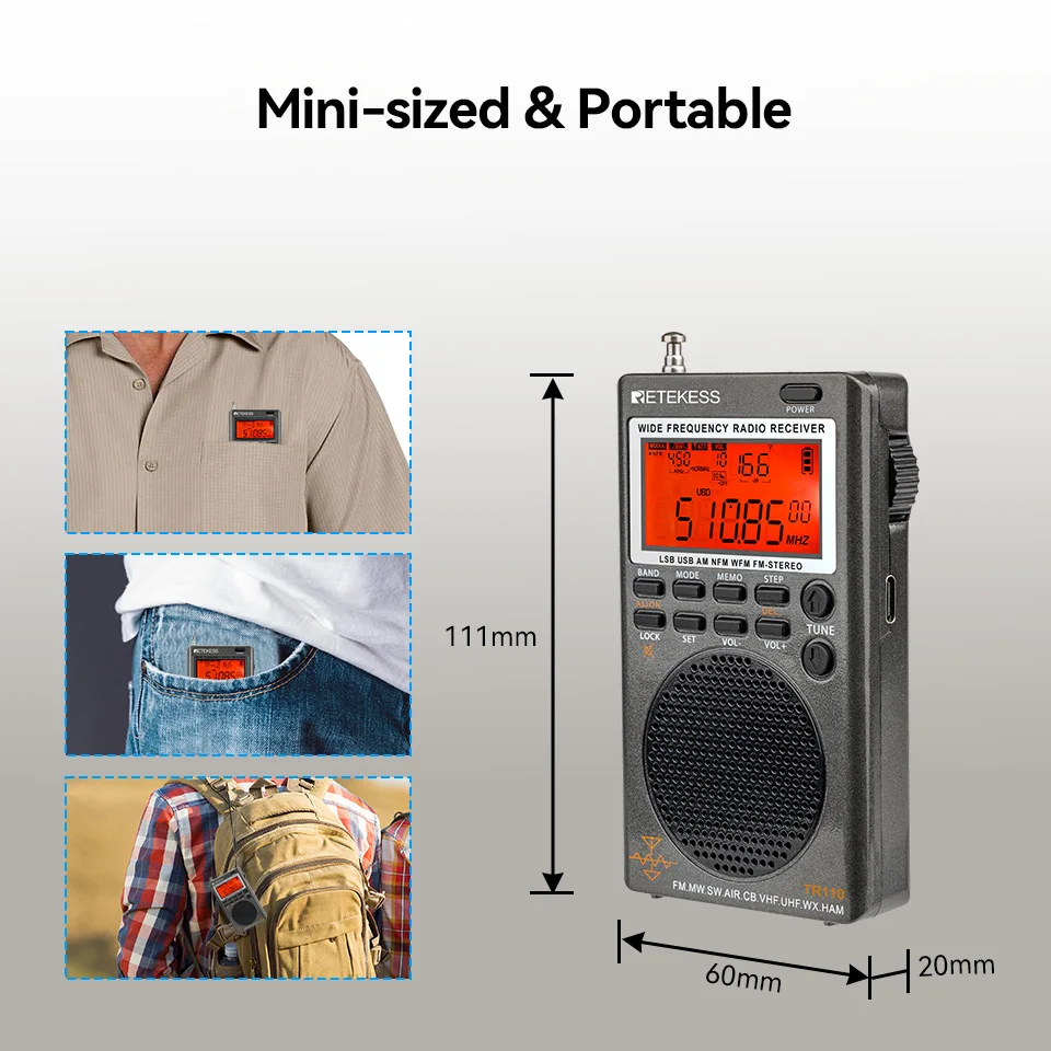 RETEKESS TR110 Tragbares Digitales Kurzwellenradio FM/SW/MW/SSB/Air Vollband-Radioempfänger mit Wiederaufladbarem Akku für Outdoor-Notfälle – Detail 6