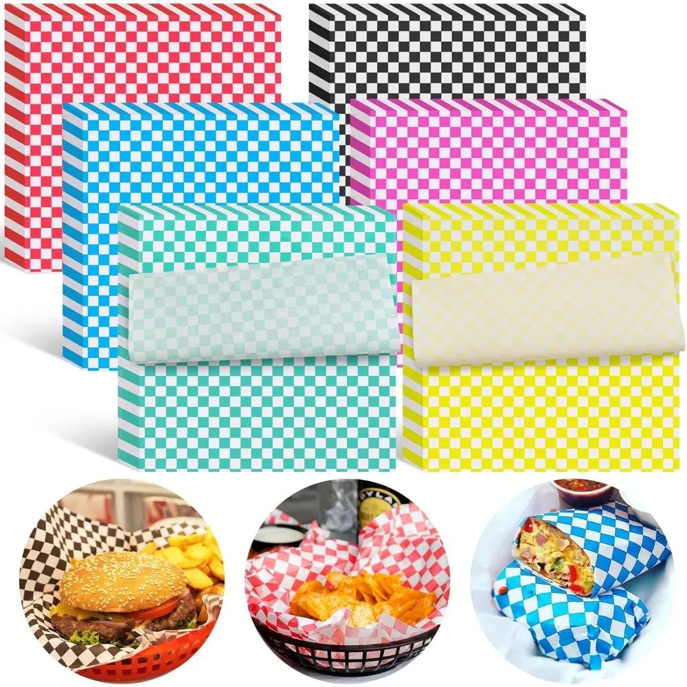 

Colorful Checkered Deli Paper Sheets 11.5x11.5 Inches Grease Resistant Food Wrapping Paper for Sandwiches Burgers BBQ Picnic Party Serving 126-Pack Basket Liners Disposable Decorative Wax Free Parchment Square Sheets for
