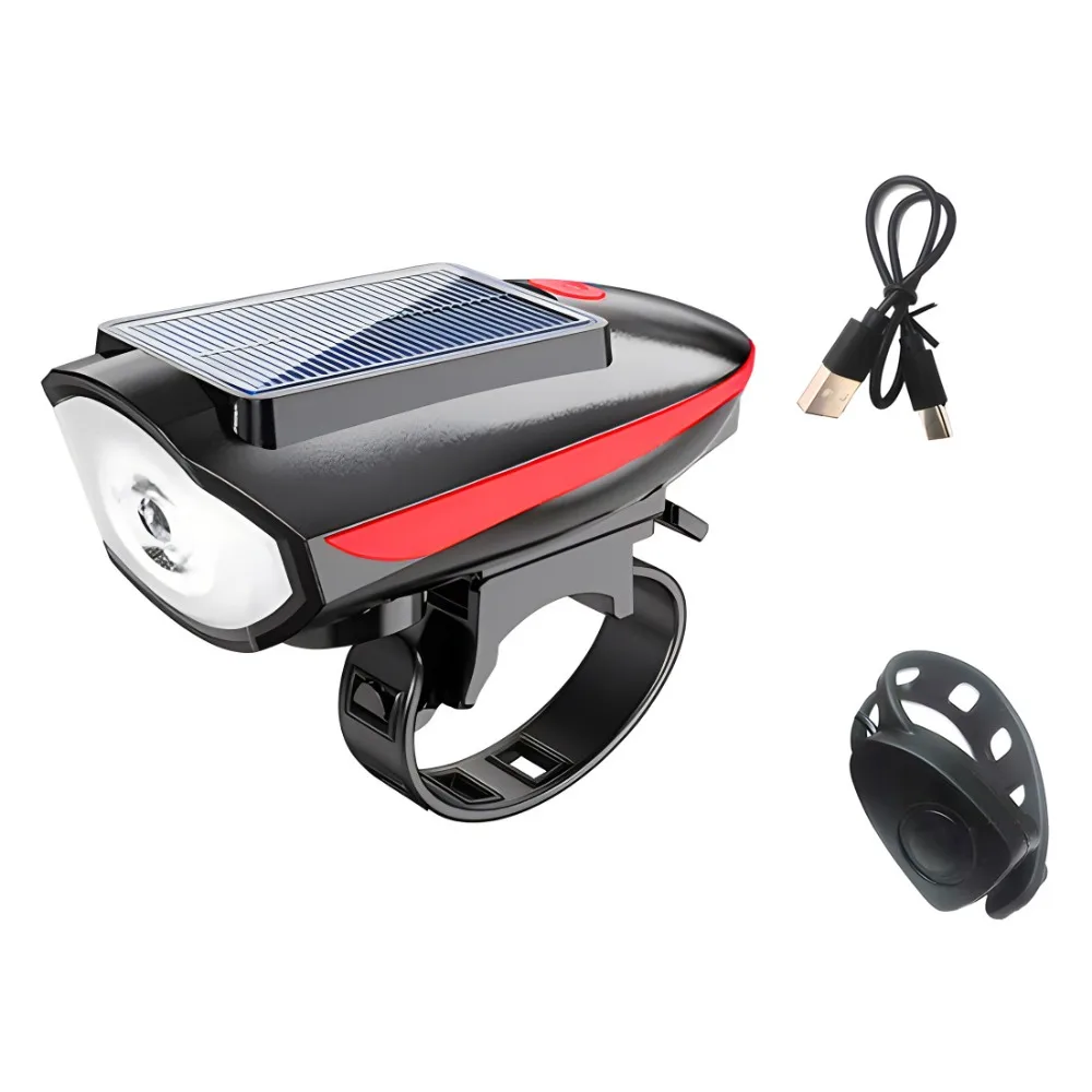 Waterproof Solar Bicycle Light High Brightness 3 Modes LED Bike Front Lamp Universal with Horn Night Riding Lamp Camping