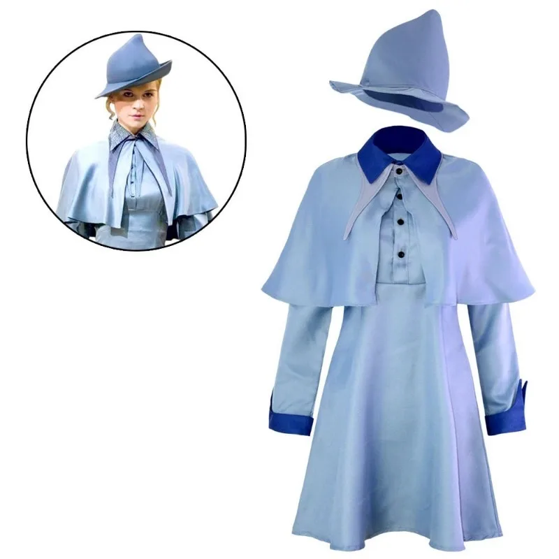 Wizard School Cosplay Costumes Halloween Witch Fleur Isabelle Delacour Beauxbaton Magic Cloak Hat School Uniform Carnival Party