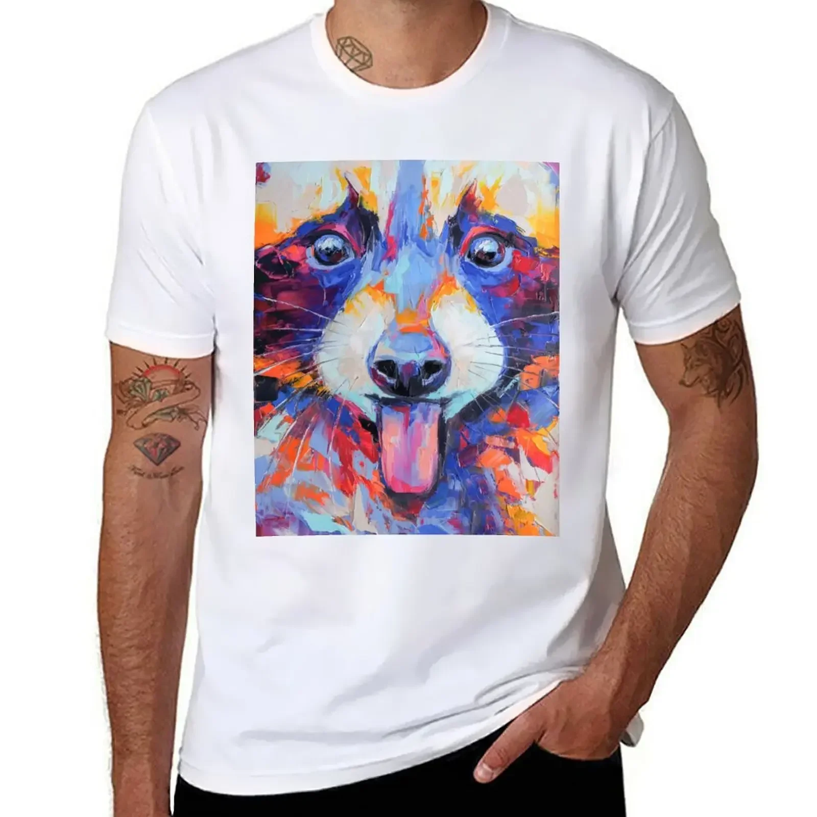 Conceptual abstract painting of a raccoon muzzle T-Shirt sweat plus size tops plain white t shirts men heavyweight fashion 2024