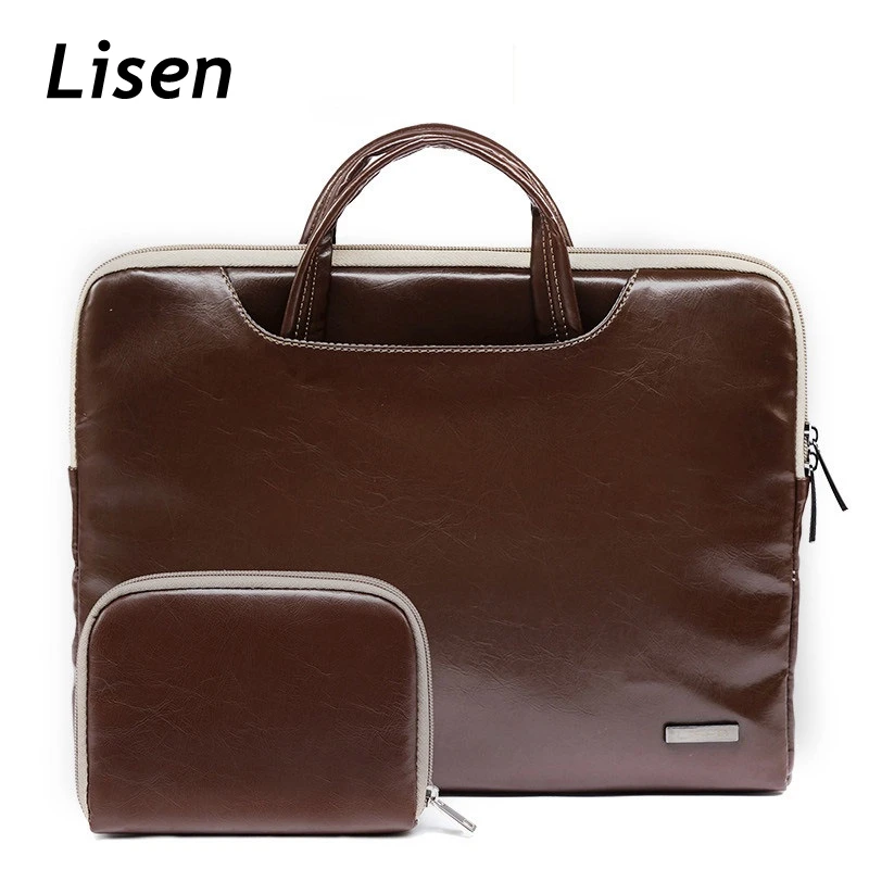 Brand Lisen PU Leather Handbag Laptop Bag 11,13.3,14,15.6 Inch,Briefcase Portable Kumon Case For MacBook Air,Pro Notebook PC