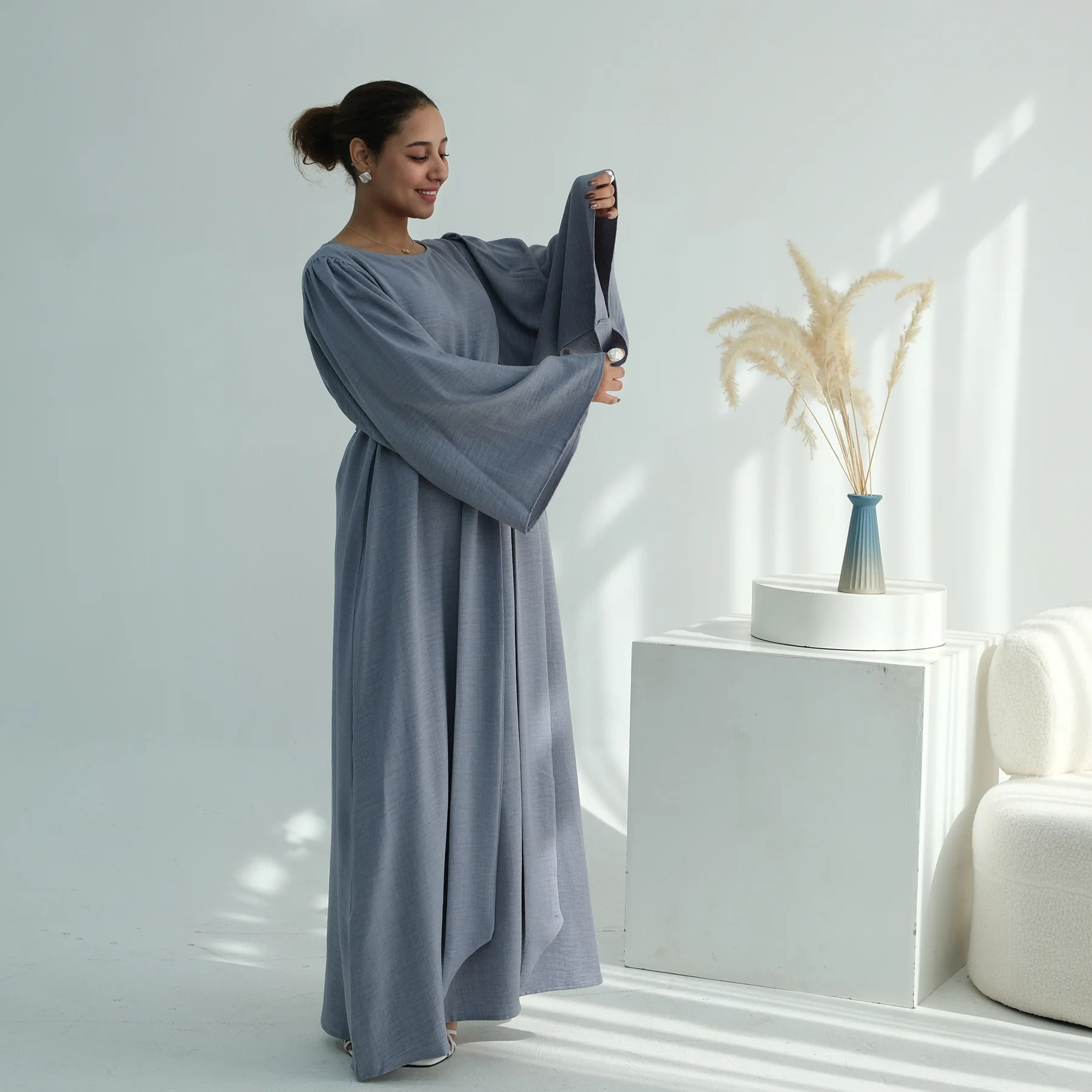 

2026 Modest Muslim Loose Sleeve Belted Dress Robes Eid Al Adha Shiny Party Evening Dresses Moroccan Turkey Dubai Femme Vestidos