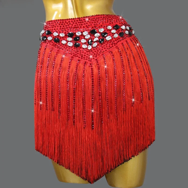 Customized Latin Dance Skirt Competition Half Skirt Tassel Competition Flower Costume Table Performance Costume Adult Girl