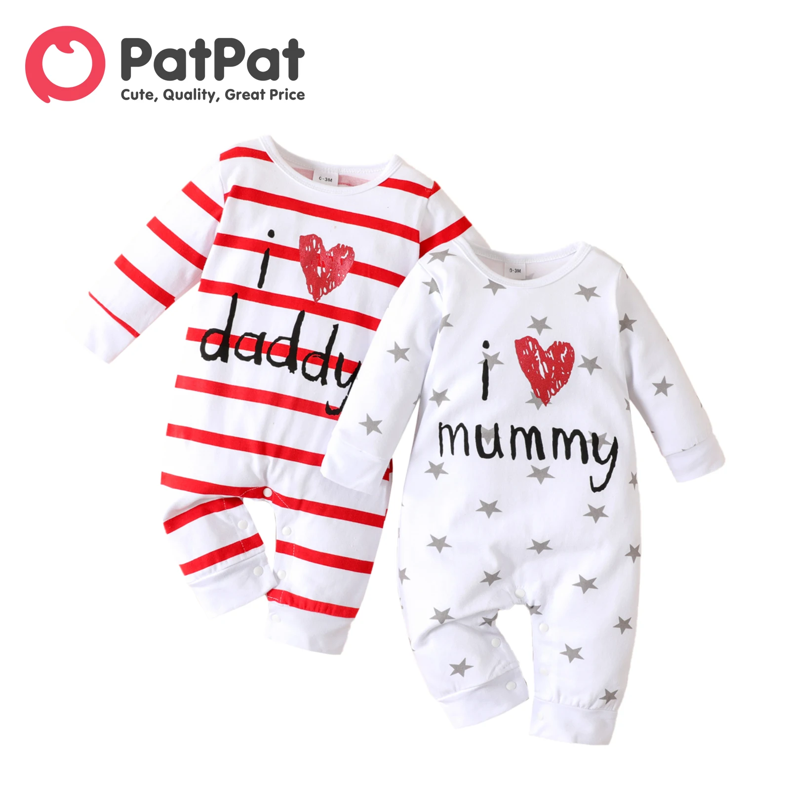 

PatPat Baby Boy/Girl Jumpsuit 95% Cotton Long-sleeve Love Heart Letter Print Stars/Striped Jumpsuit