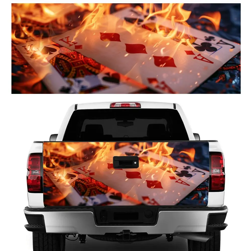 

Intense Burning Poker Cards Flame Car Tail Trunk Protect Vinly Decal Auto Accessories Hood Decor Sticker for Off-road Pickup