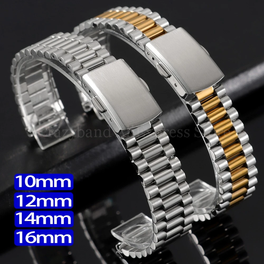 Massives Edelstahl-Uhrenarmband, universelles Armband, 10 mm, 12 mm, 14 mm, 16 mm, Uhrenarmband-Zubehör, Ersatz für Metallarmbänder für Damen