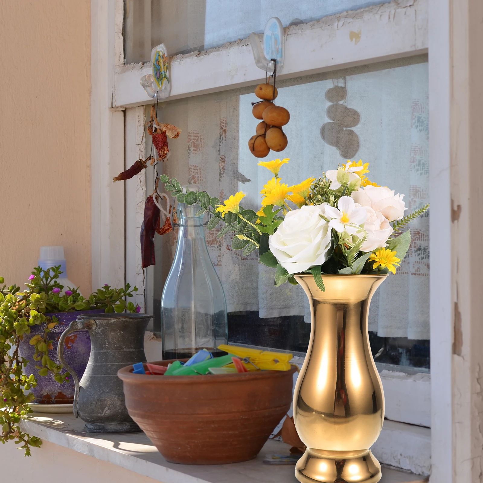 

Metal Flower Vase Golden Stainless Steel Tabletop Decor Home Wedding Centerpiece Arrangement Vase Desktop Planter