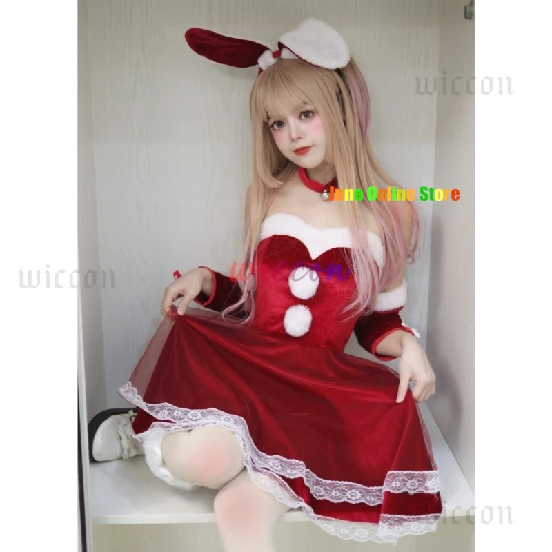 Sweet Lolita Bunny Girl Halloween Christmas Cosplay Costume Japanese Anime Pink Maid Lingerie Soft Velvet Rabbit Roleplay Outfit