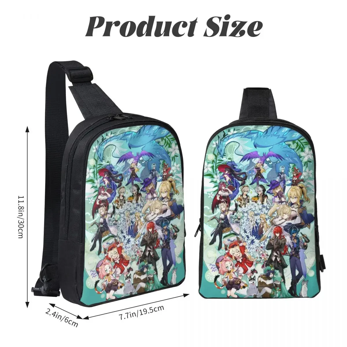 حقيبة ظهر Anime Genshin Impact Crossbody Sling حقيبة كتف بحمالة صدر قابلة للتعديل للسفر والمشي لمسافات طويلة في الهواء الطلق للنساء والرجال