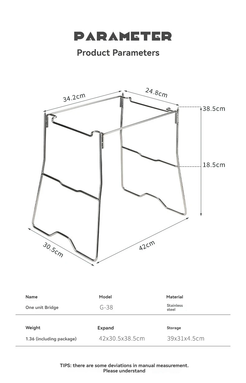 CAMPINGMOON Neuheit G-38 Outdoor Robuster Klappbarer Edelstahl-Campingtisch mit Fußrahmen und Aufbewahrungsregal – Detail 10