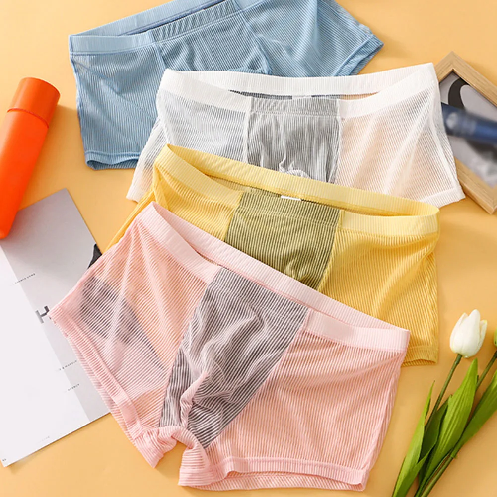 

Hot Men's Shorts U Convex Pouch Underwear Ultra-thin Boxer Briefs Ice Silk Shorts Panties See-Through Bulge Pouch Underpants