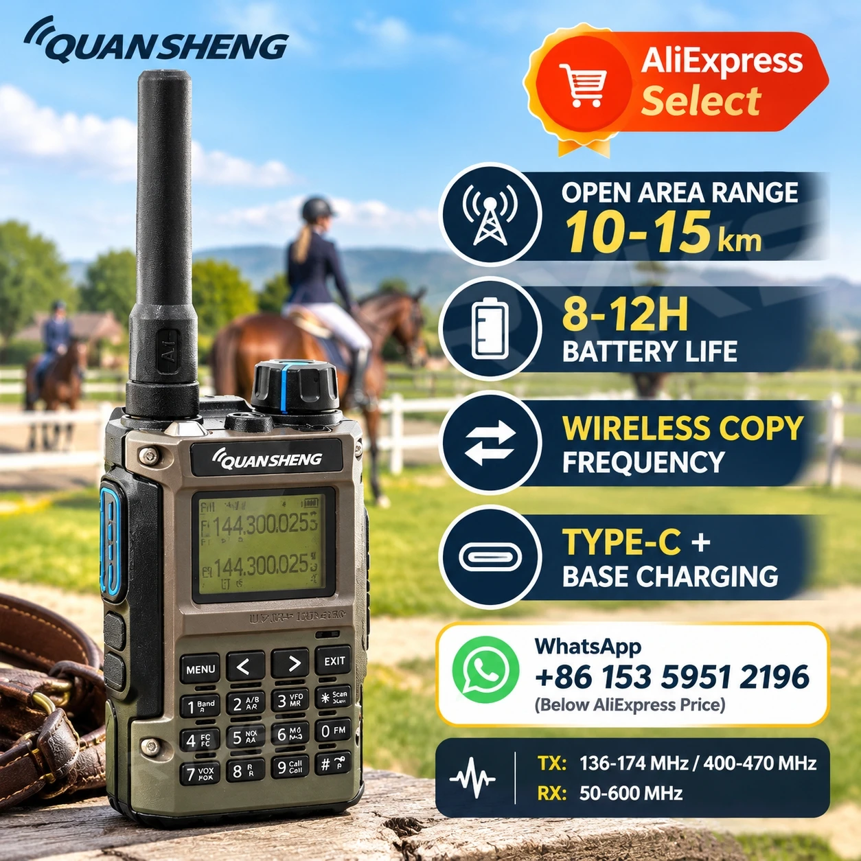 Quansheng Uv-K1(8) Mini Walkie Talkie AM Vhf Uhf Two Way Radio For Horse Riding Training Equestrian Team Communication